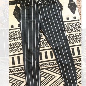 Striped high rise jeans